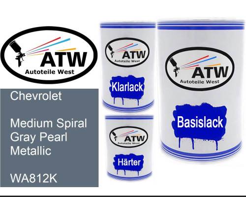 Chevrolet, Medium Spiral Gray Pearl Metallic, WA812K: 500ml Lackdose + 500ml Klarlack + 250ml Härter - Set, von ATW Autoteile West.